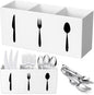 Suzile Acrylic Cutlery Storage Organizer Bin Silverware Caddy Countertop Knife Spoon and Fork Holder Kitchen 3 Section Tableware Storage Box for Cabinet Indoor Home Flatware Dining Room (White,M)