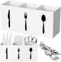 Suzile Acrylic Cutlery Storage Organizer Bin Silverware Caddy Countertop Knife Spoon and Fork Holder Kitchen 3 Section Tableware Storage Box for Cabinet Indoor Home Flatware Dining Room(White,L)