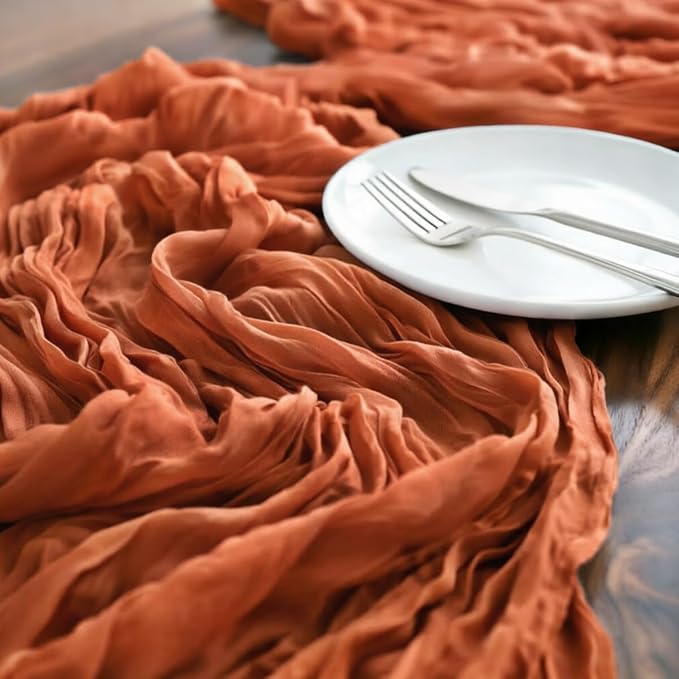 Terracotta Cheesecloth Table Runner 120 Inches 4 Pack Gauze Table Runner | - Image 4