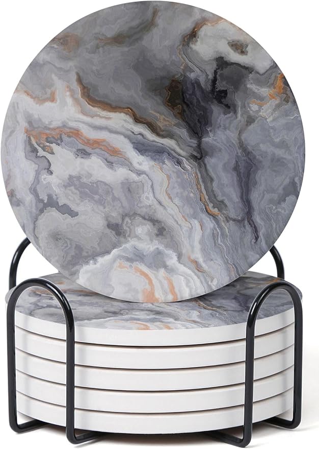 Set of 6 Abstract Dark Blue Marble Coasters by Hoomey