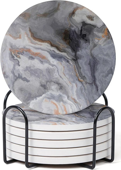 Set of 6 Abstract Dark Blue Marble Coasters by Hoomey