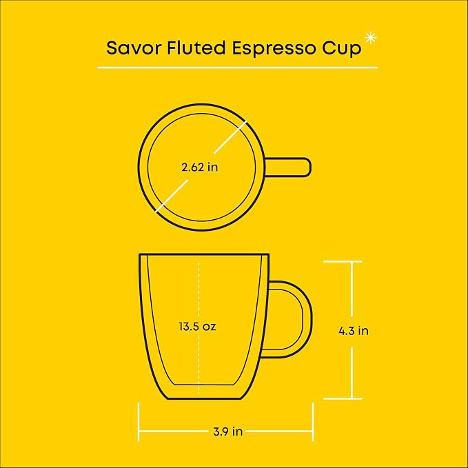 JoyJolt Fluted Glass Coffee Mugs, Double Wall 13.5oz Clear Glass Coffee Mug Set - Image 2