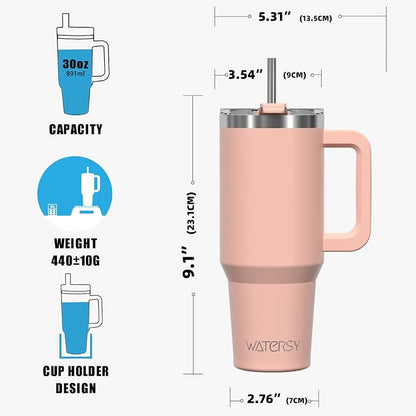 30 oz Tumbler with Handle, Tumbler with Lid and Straw, Double Wall Insulated - Image 8