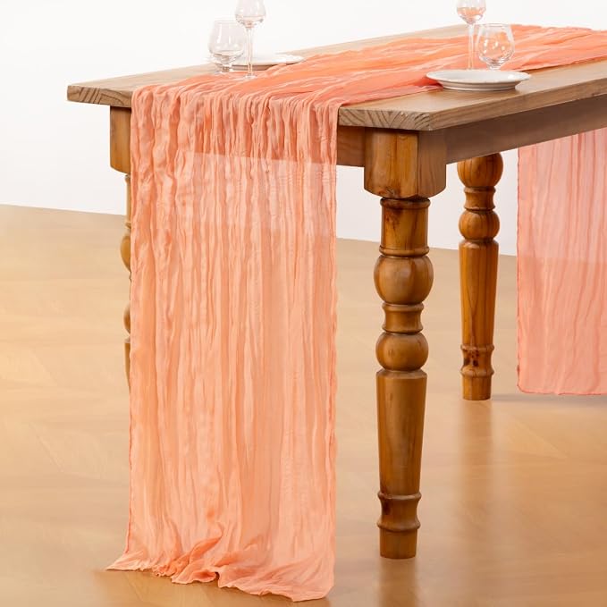 DeZerlor Peach Cheesecloth Table Runner 2 Pack Summer Table Runners Boho Gauze - Image 4