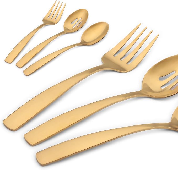 O.C.E. 5-Piece Matte Gold Serving Flatware Silverware Set, Utensil Set of - Image 3