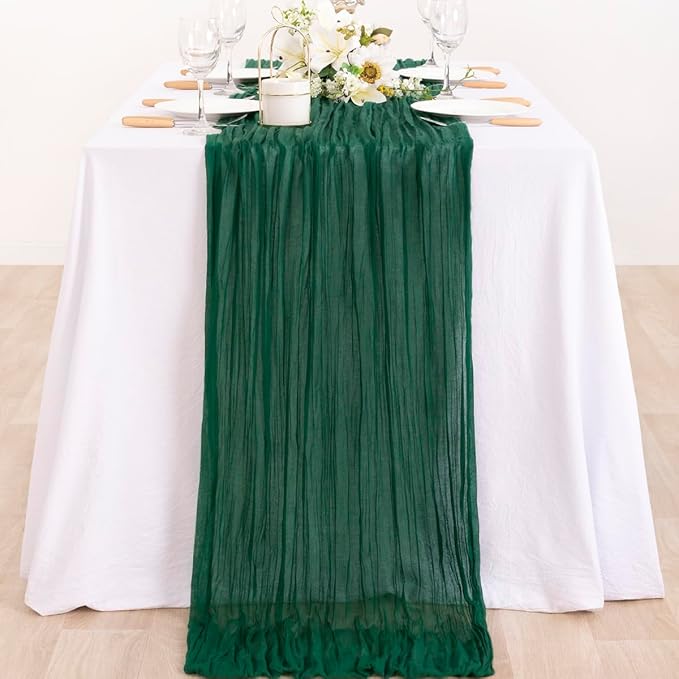 2 Pack Emerald Green Cheesecloth Table Runner 10ft Sheer Gauze Decor | - Image 6