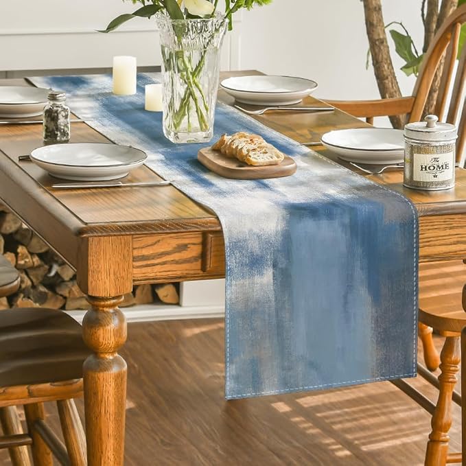 Artoid Mode Light Blue Abstract Modern Art Table Runner, Seasonal Summer - Image 4
