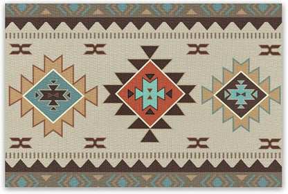 Southwestern Native Aztec Print Placemats Rustic Tribal Geometric Decorative Table Mat Antique Native Heat Resistant Place Mats for Dining Kitchen Party Holiday Decor 12x18Inch Set of 6
