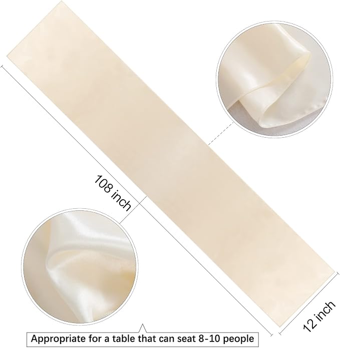 Ivory Table Runners 16 Pack 12x108 inch Silk Satin Smooth Fabric | Satin Table - Image 4