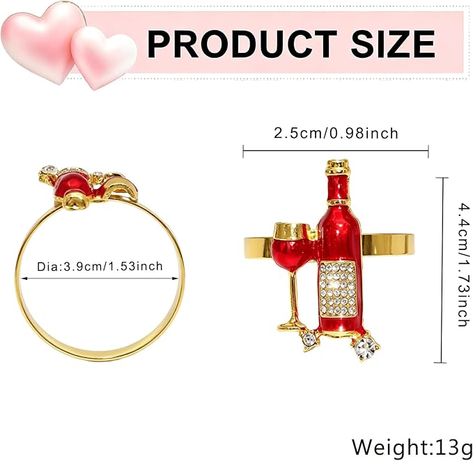 Christmas Napkin Rings Set of 12 Sparkly Rhinestone Red Wine Bottle Napkin - Image 3