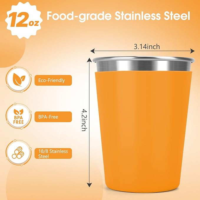 Stainless Steel Cups for Kids and Toddlers Stackable, 12oz Stainless Steel Kids - Image 2