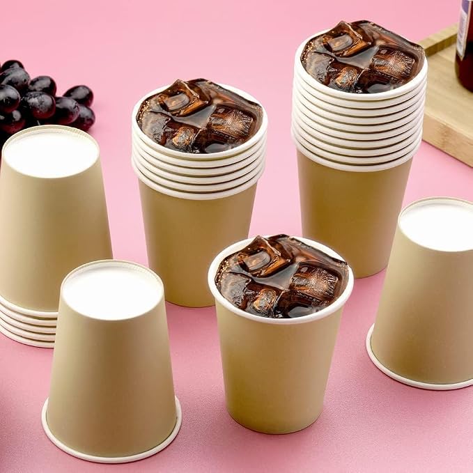 75 Pack 8 oz Disposable Paper Cups, Khaki Paper Coffee Cups | Beverage Drinking - Image 4