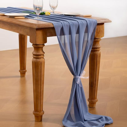 Dusty Blue Chiffon Table Runner Summer Boho Wedding Birthday Party Decor | 10ft - Image 4