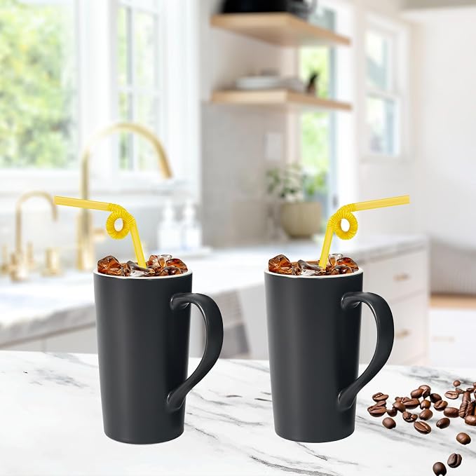 20 OZ Large Ceramic Coffee Mug Simple Pure Black Mug Set of 2 Plain Tall Milk - Image 5