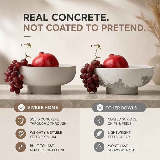 12" Concrete Fruit bowl for Kitchen Counter, Coffee Table Decor, Decorative Key - Image 4