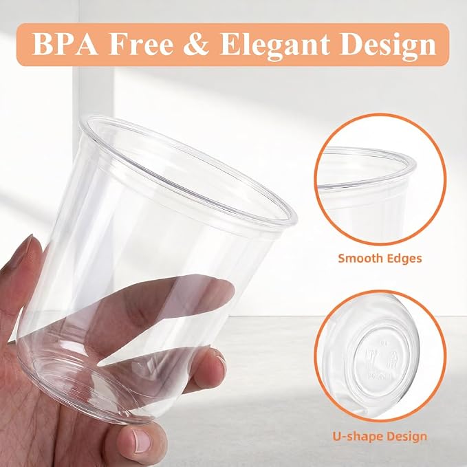 WELLIFE 100 Pcs 12 oz Clear Plastic Cups | Disposable Wine Glasses Stemless - Image 4