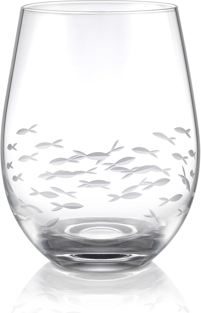 Joeyan Etched Stemless Wine Glasses, Hand Blown Drinking Glass Cups Wine Tumbler by JoeyanHousehold