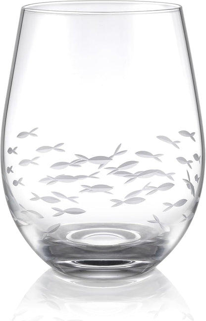 Joeyan Etched Stemless Wine Glasses, Hand Blown Drinking Glass Cups Wine Tumbler by JoeyanHousehold
