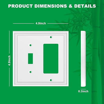 White Decorative Combination Light Switch Covers Wall Plate, Natural Material Rocker Switch Plate Outlet Covers - Modern Style (2 Gang Toggle/Decorator 2 Pack)