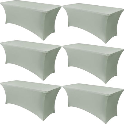 Obstal 6 Pack Stretch Spandex Table Covers for 6 Foot Tables - 6 FT Rectangular Fitted Tablecloth Protector for Wedding, Banquet, Party (Sage Green, 72'' Length x 30'' Width x 30'' Height)