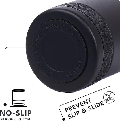 Elemental Recess Lowball Tumbler Set of 2, 10oz Triple Wall Stainless Steel Cup with Non-Shattered Tritan Lid, Insulated Whiskey Glass, Insulated Coffee Tumbler Mug for Hot & Cold Drinks - Black