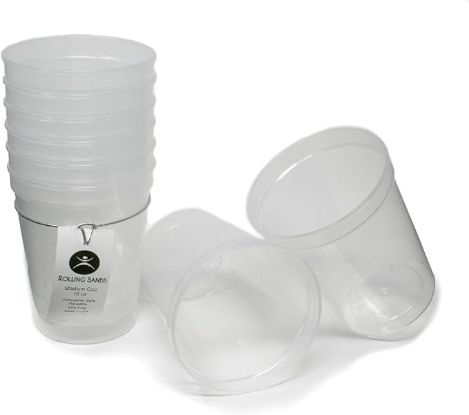 Rolling Sands 16 oz. Reusable Plastic Stadium Cups, 8 Pack, Made in USA by RollingSands