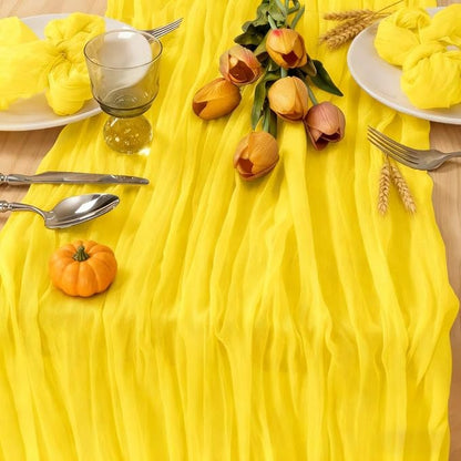 3 Pack Yellow Cheesecloth Table Runner 10ft Rustic Gauze Centerpiece | - Image 3