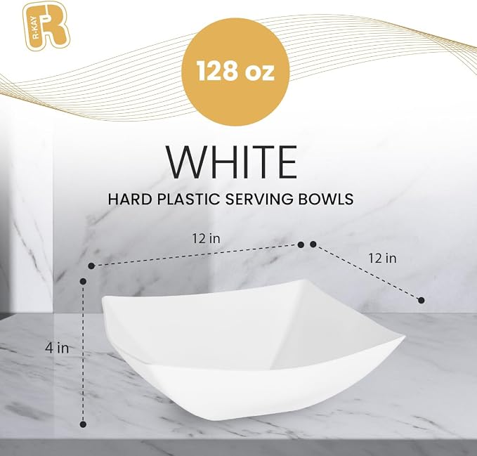 R-kay 6 Pack Square Extra Large Plastic White Serving Bowls -128 Oz White - Image 3