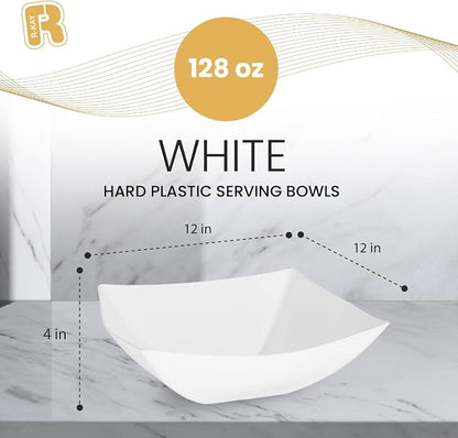R-kay 6 Pack Square Extra Large Plastic White Serving Bowls -128 Oz White - Image 3