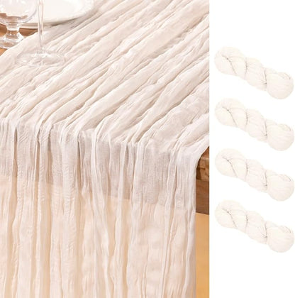 DeZerlor Ivory White Cheesecloth Table Runners 4 Pack Summer Boho Runners | by DeZerlor