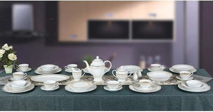 UKN 57 Piece Gold and Match Dinnerware Set-New Bone China Service for 8 People Banded Formal Round Dishwasher Safe