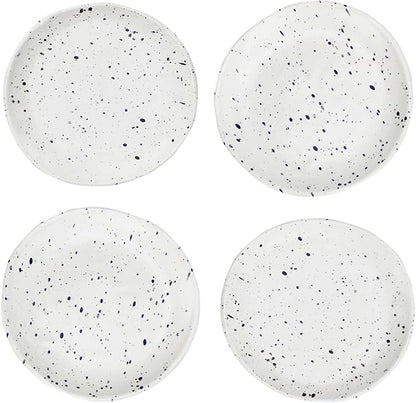 roro Ceramic Canape Plates, Set of 4, Matte White with Dark Speckles, Handmade, 5 Inches Wide