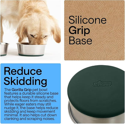 GORILLA GRIP Dog Bowls, Food Grade 304 Stainless Steel, Holds 2 Cups Each Food - Image 3