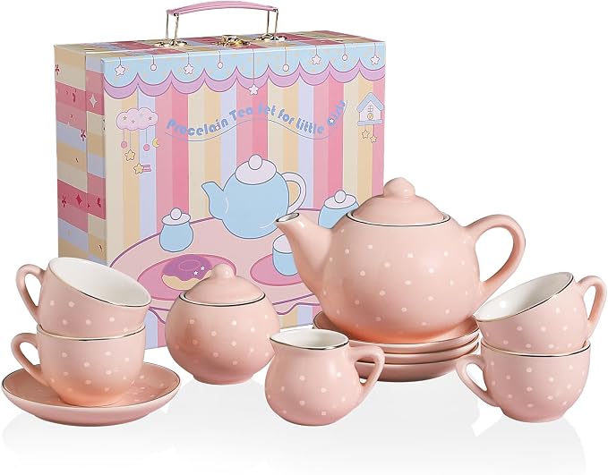 Sweejar Porcelain Tea Set for Little Girls, Kitchen Toys Tea Party Set for Kids by Sweejarco1949