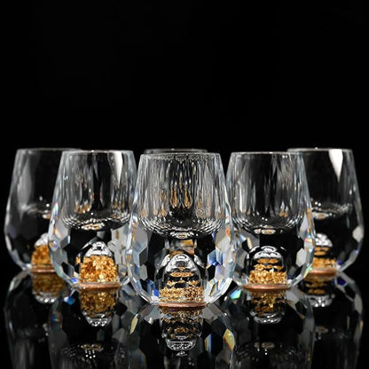 SIYOUKI Crystal Shot Glasses 0.5oz Set,Decorated With 24K Gold Leaf Flakes,Lead-Free,Handmade Set Suitable For MaoTai,Spirits,Drinks Tastin,Gift-Box Packaging (Diamond-6PCS)
