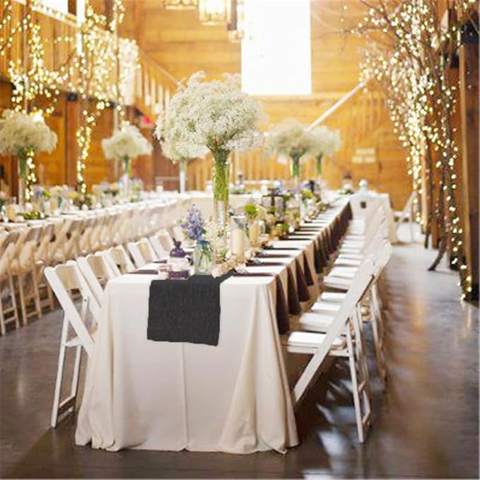 Black Burlap Table Runners 2 Packs 13x108 Inch Rustic Boho Table Runner | - Image 8