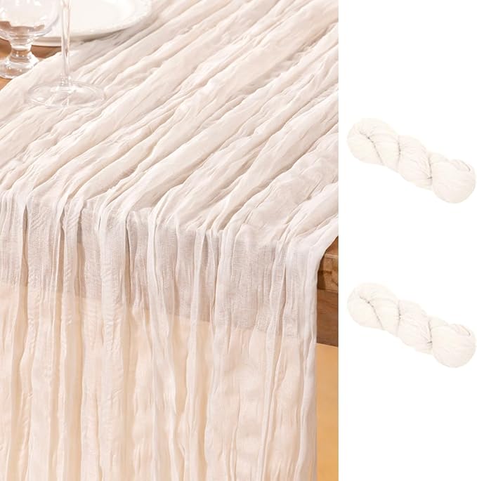 DeZerlor Ivory White Cheesecloth Table Runner 2 Pack Summer Table Runners Boho by DeZerlor