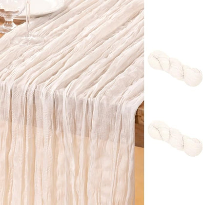 DeZerlor Ivory White Cheesecloth Table Runner 2 Pack Summer Table Runners Boho by DeZerlor