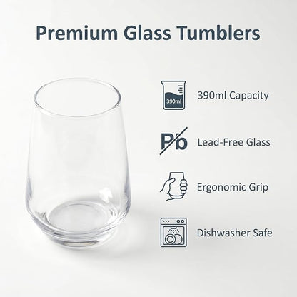 Lead-Free Clear Glass Cups Set 4-13oz., Thick Base Curved Drinking Cups - Image 4