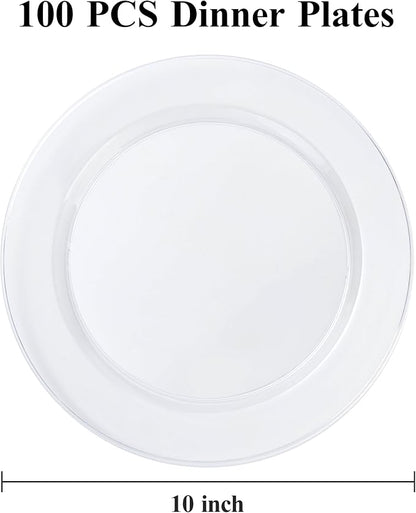 Bestluck 100PCS Clear Plastic Dinner Plates 10inch, Premium Hard Disposable - Image 2