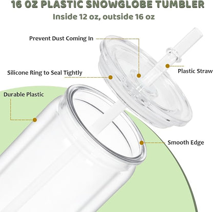 15 Pack Acrylic Snow Globe Tumbler, 16 Oz Pre Drilled Double Wall Snow Globe - Image 3