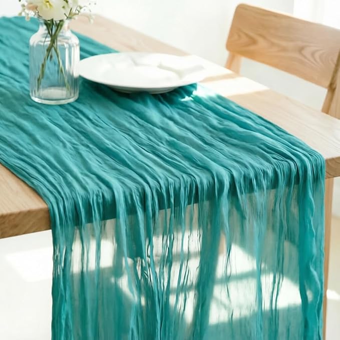 Teal Cheesecloth Table Runner 120 Inches 10 Ft Gauze Table Runner | Summer Boho by LINXTAR