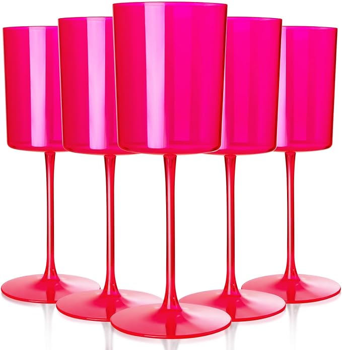 Ciaell 12 Pack Hot Pink Plastic Wine Glasses by Ciaell
