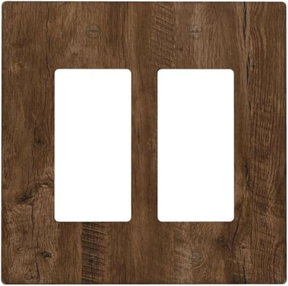 Outlet Covers Brown Rustic Wood Grain Farmhouse 2 Gang Light Switch Cover Double Rocker Wall Plate Decorative GFCI Receptacle Electrical Switchplate for Cabin Bedroom Decor（2 Pack）