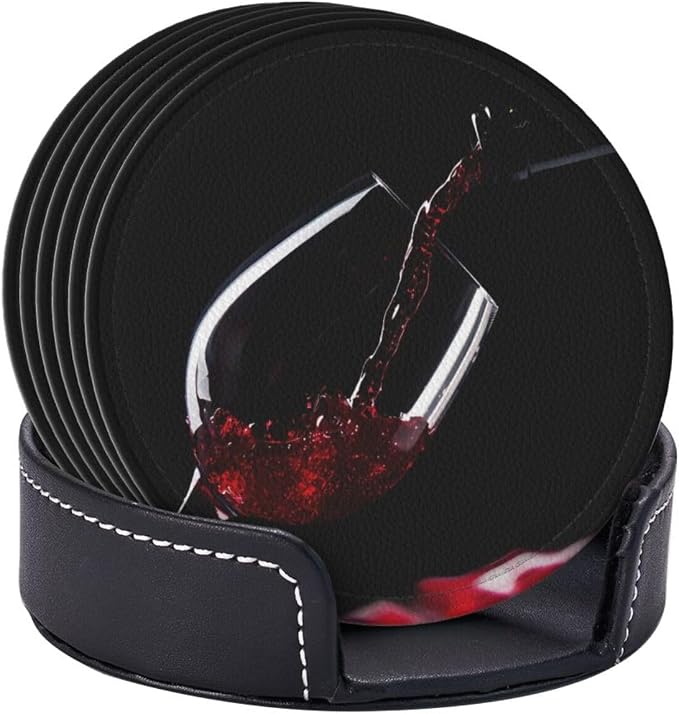6 Pcs Red Wine Glass Splash Arts Leather Coasters - Image 6