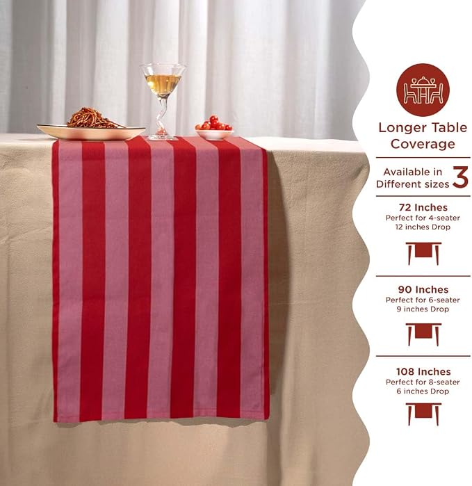 Folkulture Fall Table Runner 72 Inches Long | Pink & Red Vertical Striped | - Image 6