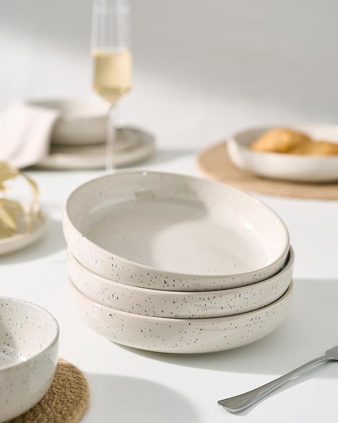 famiware Milkyway 33 oz Pasta Bowls Set of 6, Creamy White | Double Reactive - Image 5