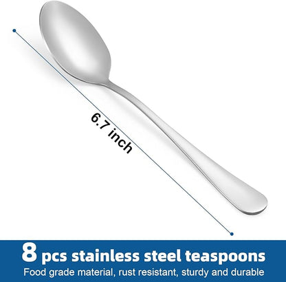 8 Pcs Teaspoons Set, Food-Grade Stainless Steel Spoons Silverware, Cutlery Tea - Image 2