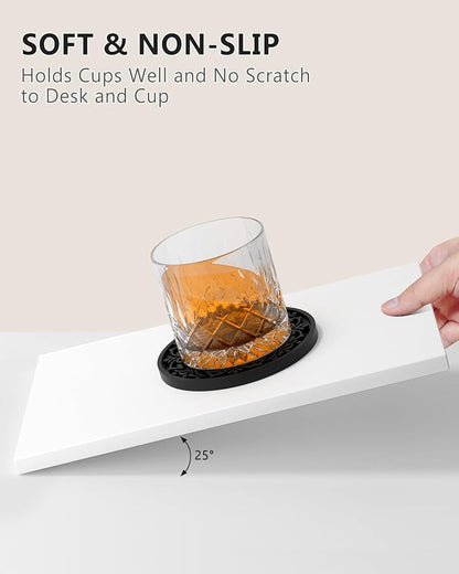 Drink Coasters, Coasters Set of 6 for Cup with Holder, Non-Slip Silicone Cup Mats for Hot and Cold Drinks, Cute Absorbent Coffee Bar Accessories Table Decor, Black