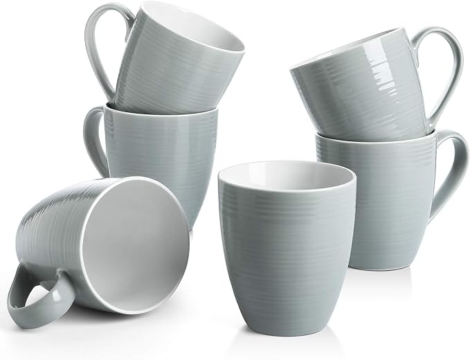 DOWAN Coffee Mugs, 17 Oz Coffee Mug Set of 6, Corrugated Tea Mugs by DOWAN